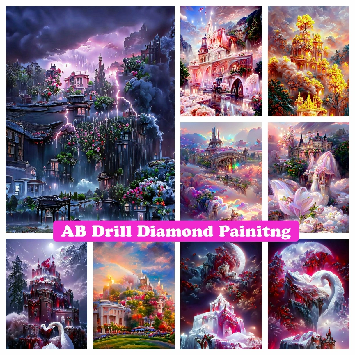 

Fantasy Castle DIY AB Drills Diamond Painting Embroidery Fairy Wonderland Scenery Art Cross Stitch Rhinestone Mosaic Home Decor