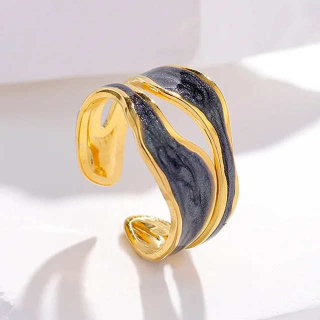 Bague Vintage en acier inoxydable pour femmes, anneau d'ouverture d'huile goutte à goutte blanche, Simple, couleur or, géométrique réglable, bijoux 2023