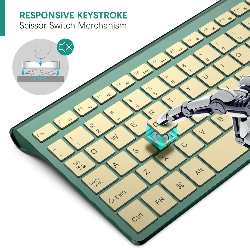 Wireless Keyboard Mouse Set 2.4G Compact And Portable Design For Laptop Computer Office Gold/grey/rose/wine_voghion.com