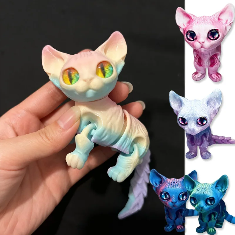3D Printed Siamese Cat Movable Joint Fidget Toy Stress Relief Decompression Desktop Ornament Kid Figure Toy for Adults Kids Gift