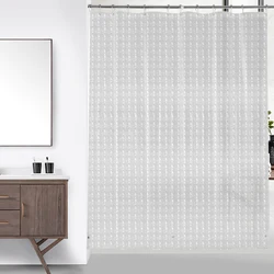 Waterproof Transparent/Colorful PEVA Shower Curtain with Hooks - Mildew Resistant Luxury Bathroom Decor (Transparent Grid)