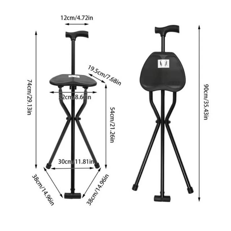 Walking Stick For The Elderly Multi Functional Anti-Skid Three-Legged Stool Walking Stick Aluminum Alloy Portable Folding Chair