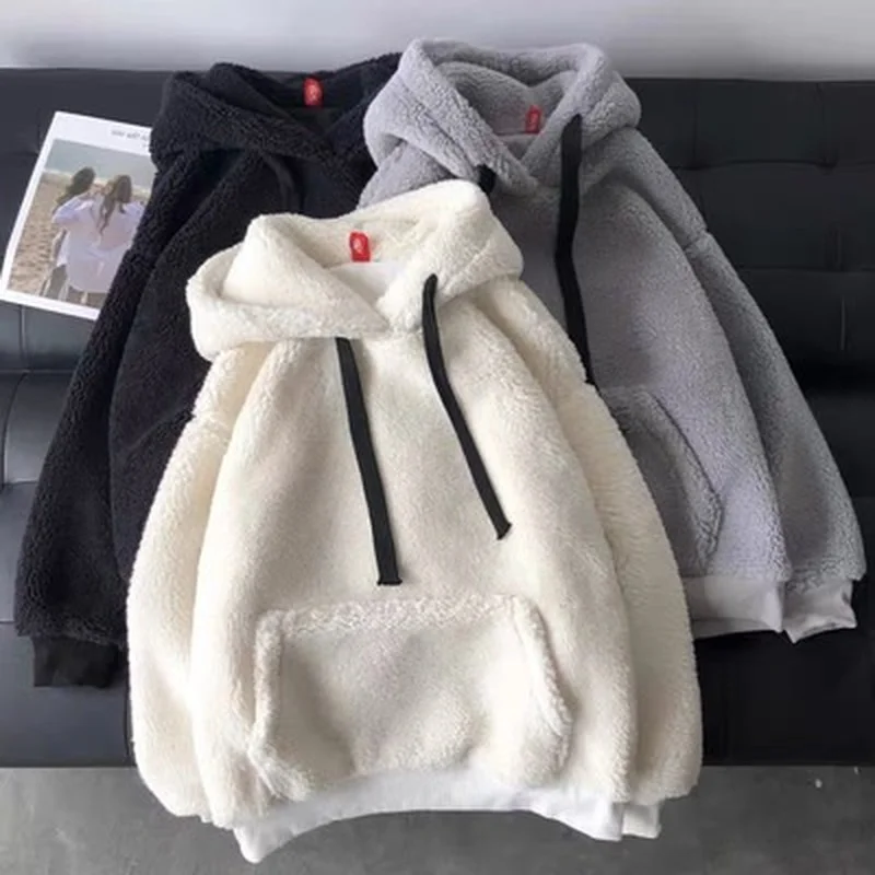 Female Fashion Sweatshirt Long Sleeve Solid Loose Pocket Thick Hoodies Women Autumn Winter Hooded Print Fleece Flannel Pullover