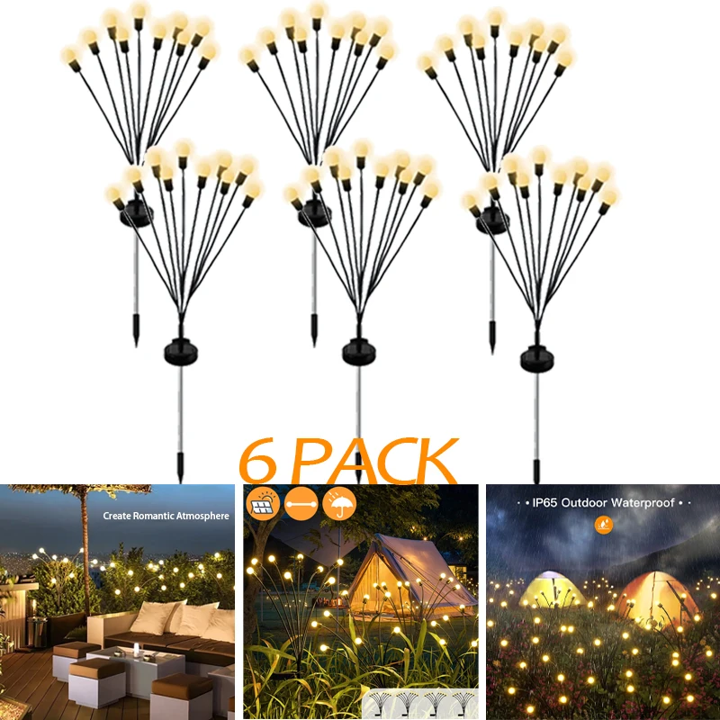 6PACK Solar LED Light Outdoor Waterproof Garden Landscape Lights Firefly Garden Lights Lawn Decor Solar Light solar lights solar led lights garden lighting