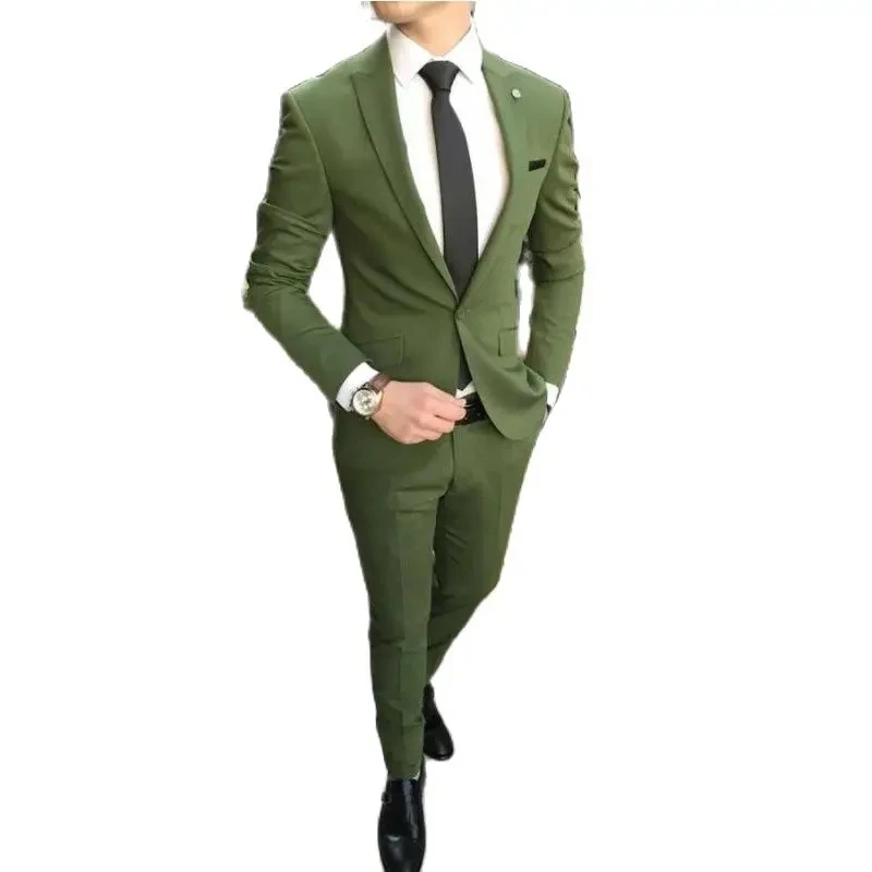 Green Business Men Suits Wedding Groom Tuxedo Customize Groomsmen Attires Costume Homme (Jacket+Pants)