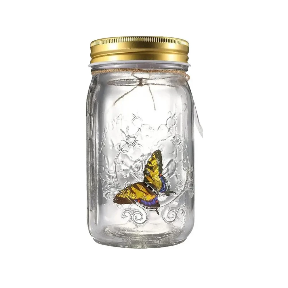 

M-agic Flying Butterfly Jar LED Lamp Glass Ma-son J-ar Simulation Animated Butterfly Fly Insect Collecting Bottle Home Decor