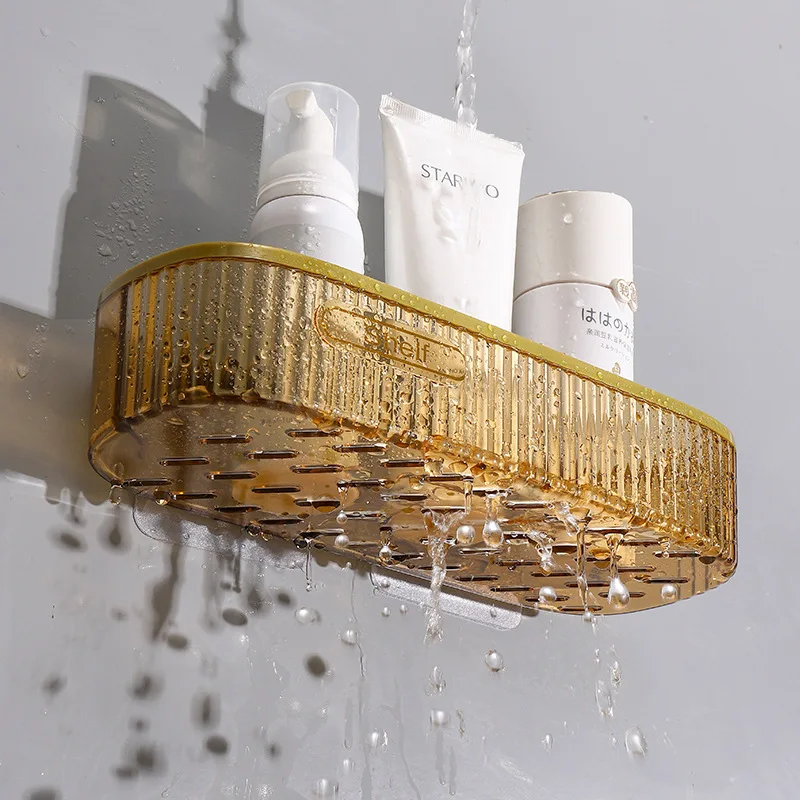 Acrylic Bathroom Shelves Transparent Shower Storage Holder Organizer No Drilling Wall Mounted Floating Bathroom Shampoo Shelf 4