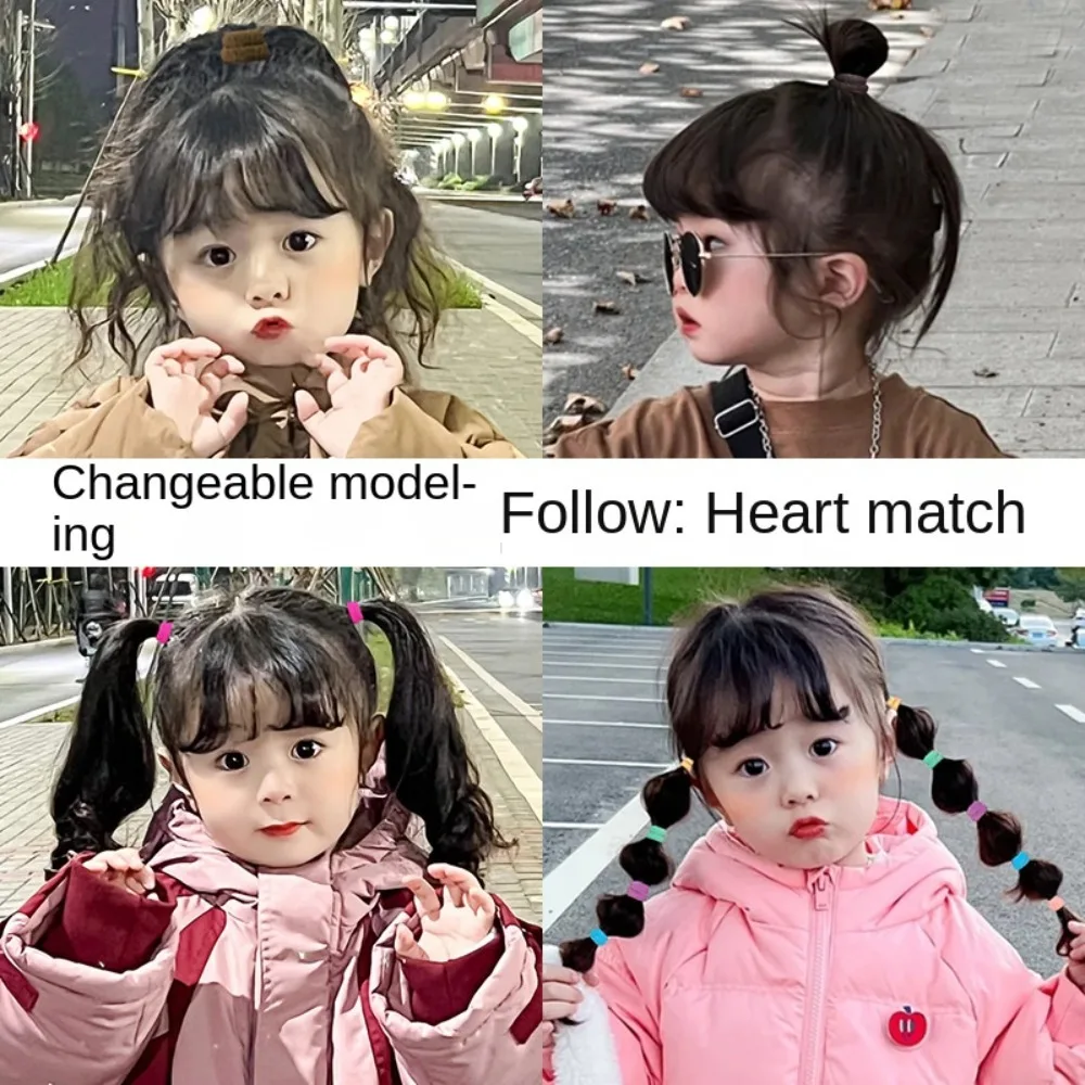 100pcs Brown Black Children's Headband Set Korean Cute MIni Candy Color Hair Rope Ponytail Holder Finger Hair Tie Hair Ring
