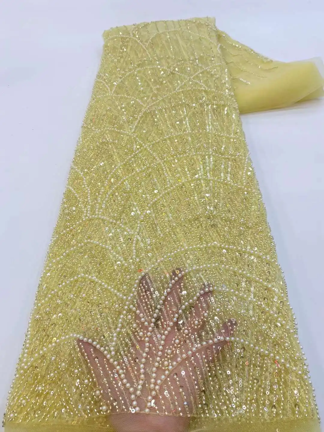 

Nigerian Lace Fabric Sequins Embroidery Groom African Lace Bridal High Quality Beads French Tulle Lace Fabric Wedding XZ50L