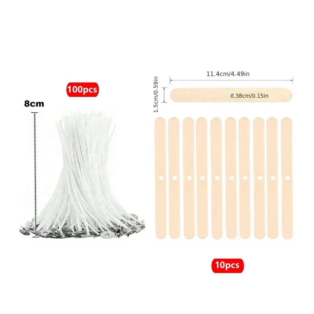 110-Piece Smokeless Candle Wick Set - Cotton Core Wax Line and Holder Kit