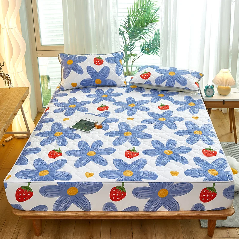 

Brushed Waterproof Bed Single Piece Diamonding Bedspread, Cotton Bed Pad, Breathable Waterproof Membrane Bedding
