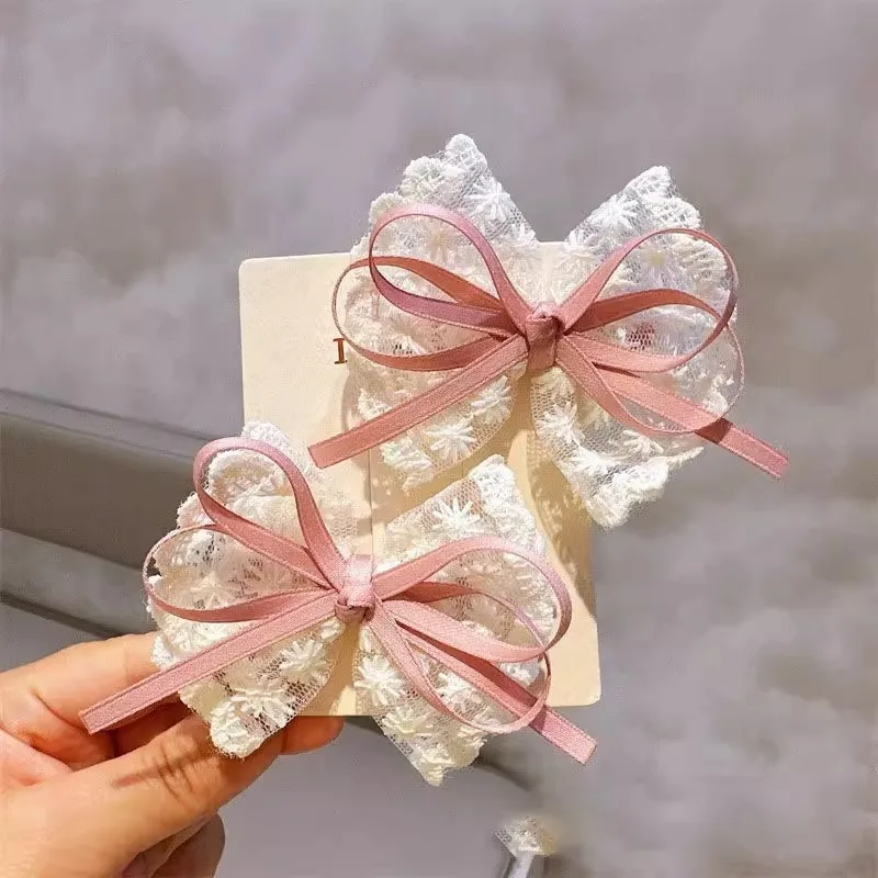 Elegant Lace Bow, Women's Fashion Ribbon, White Floral Design, Travel Leisure Hair Accessories, Hair Clip, Princess Decoration