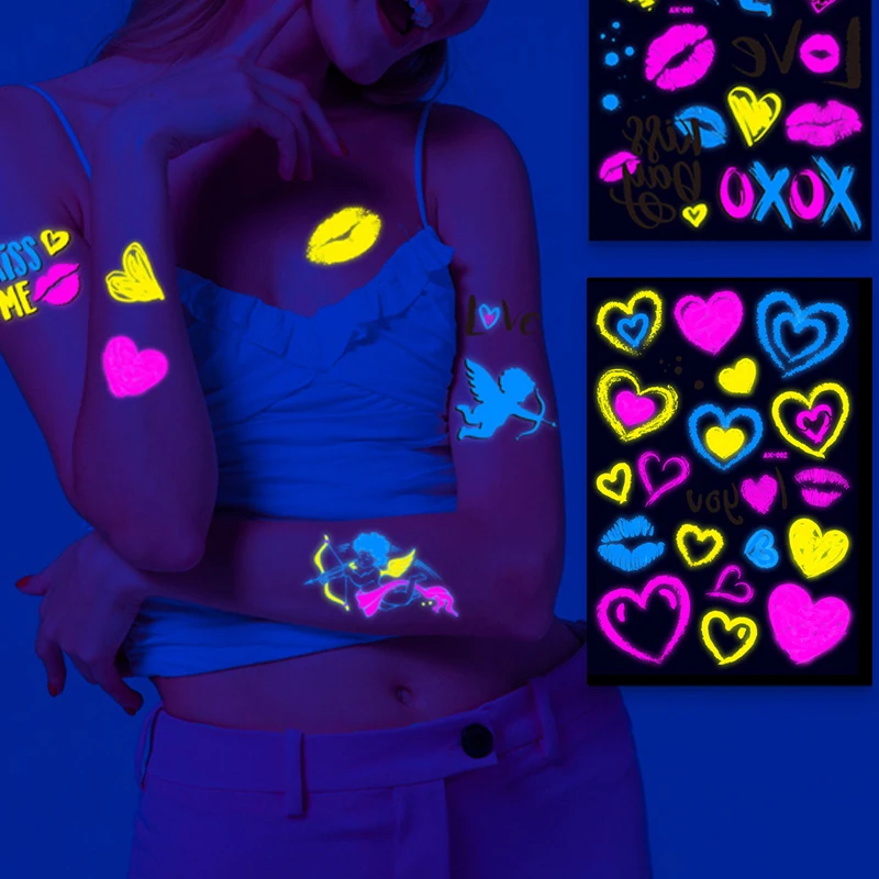 Valentine's Day Fluorescent Skin Face Tattoos Temporary Tattoos Waterproof arm and shoulder tattoos Music Concert Bar tattoo рок music on vinyl cooder ry cooder ry chicken skin music lp