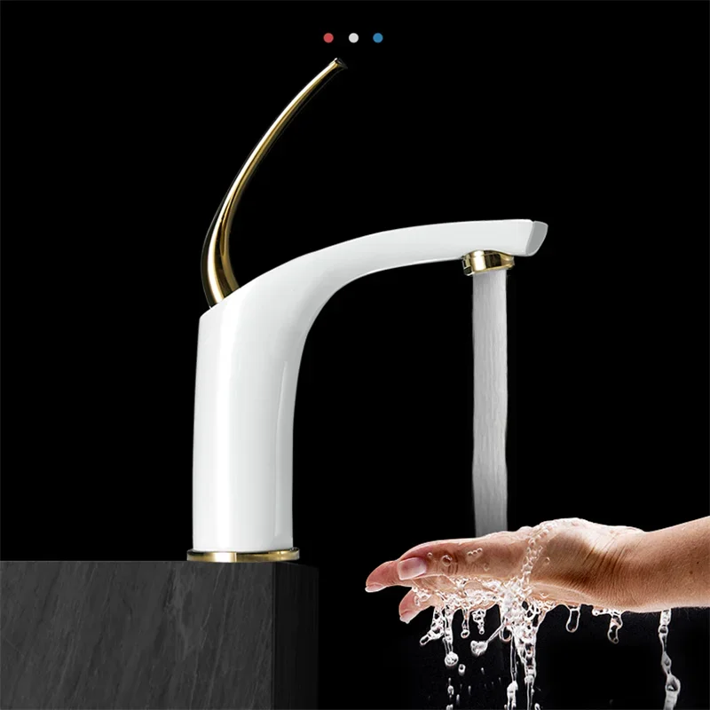Description Picture 4 of itemBasin Faucet Gold and white Bathroom Mixer Tap Lavotory Brass Wash basin Hot and Cold Sink New