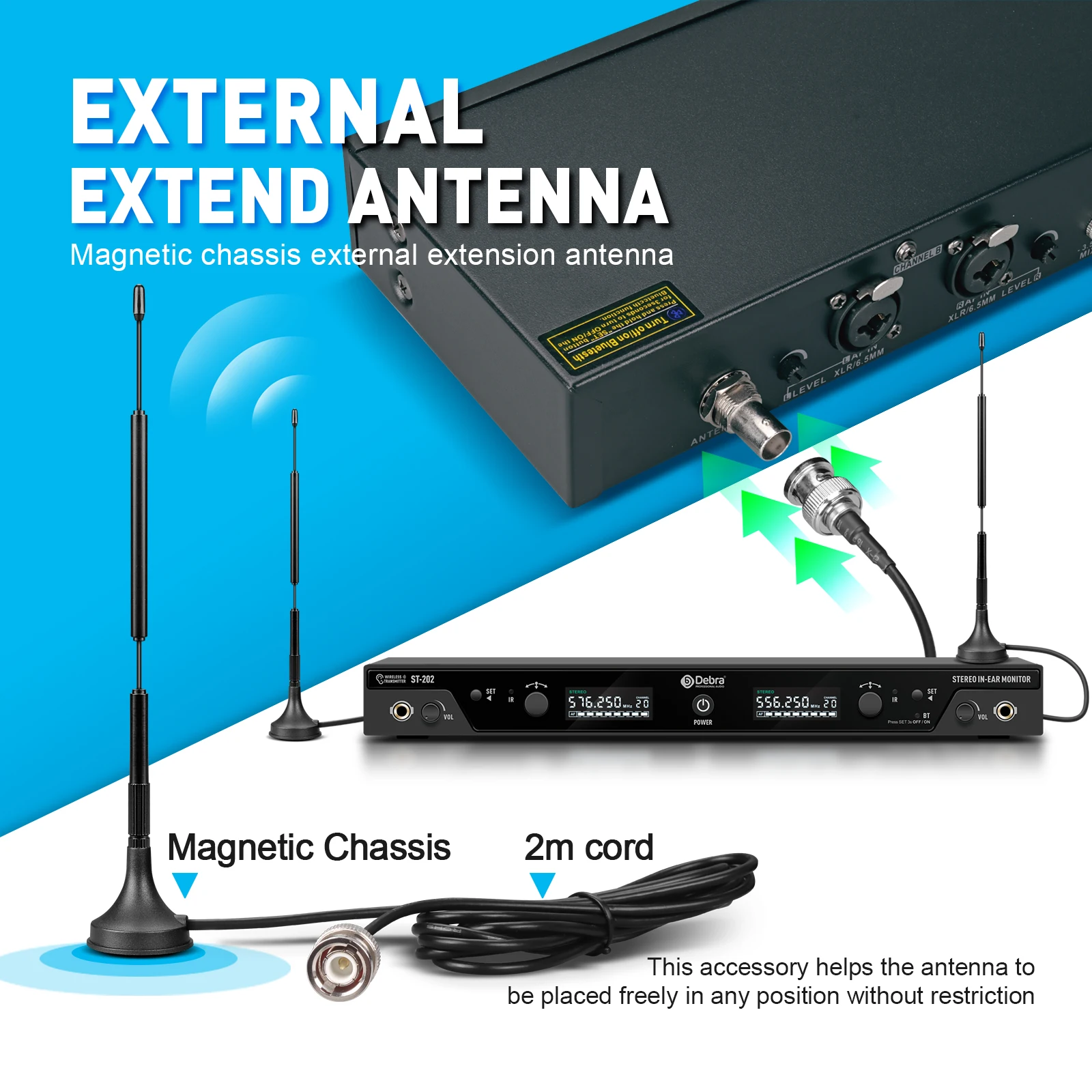 Debra UHF IEM Stereo ST-202 Professional Wireless In-Ear Monitor System 560-590M