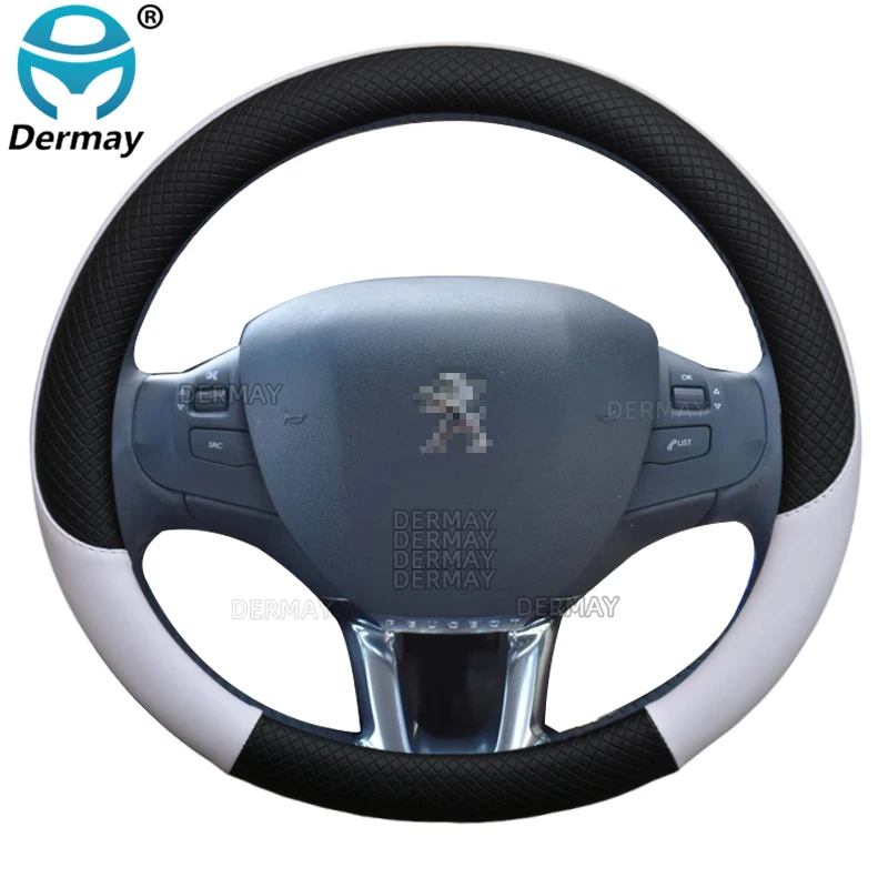

for Peugeot 208 2012~2018 DERMAY New Car Steering Wheel Cover Plaid Non-slip Hihg Quality Auto Accessories interior