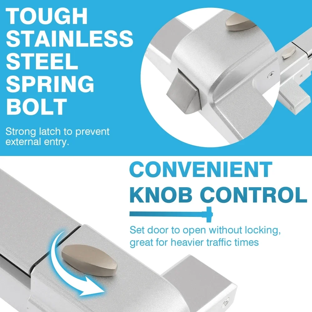 Panic Exit Device Door Push Bar Rod Emergency Fireproof Exit Bar Closer for Doors Width 70-104cm Easy Installation