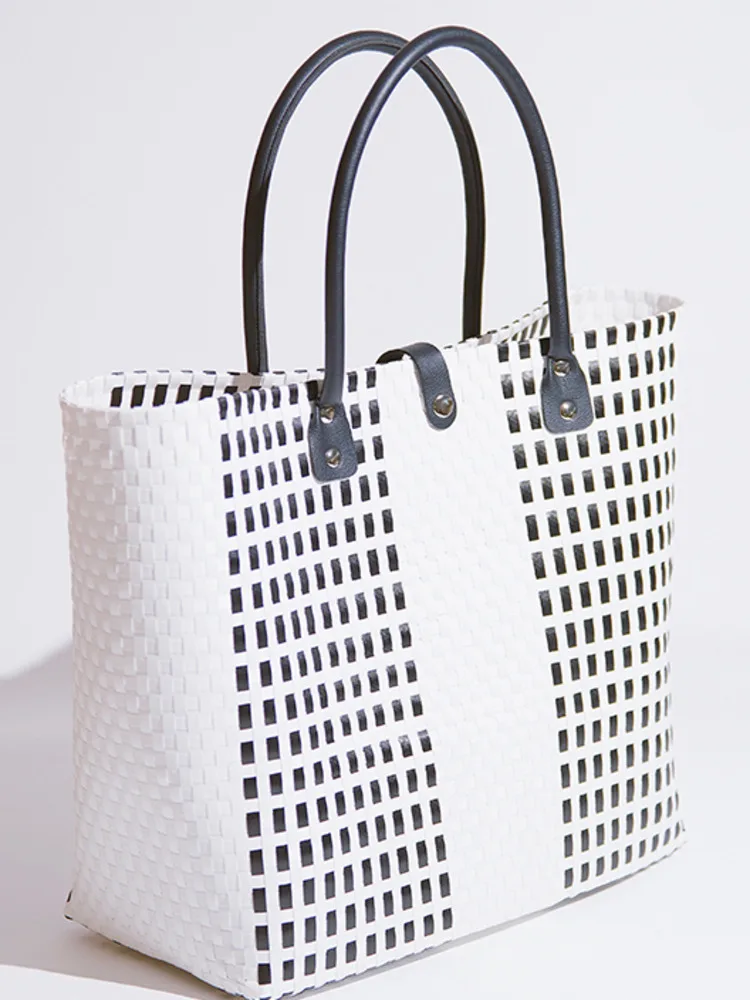 JNMC Splicing Contrasting Color Women's Buckle Woven Vegetable Basket Shopping Bag