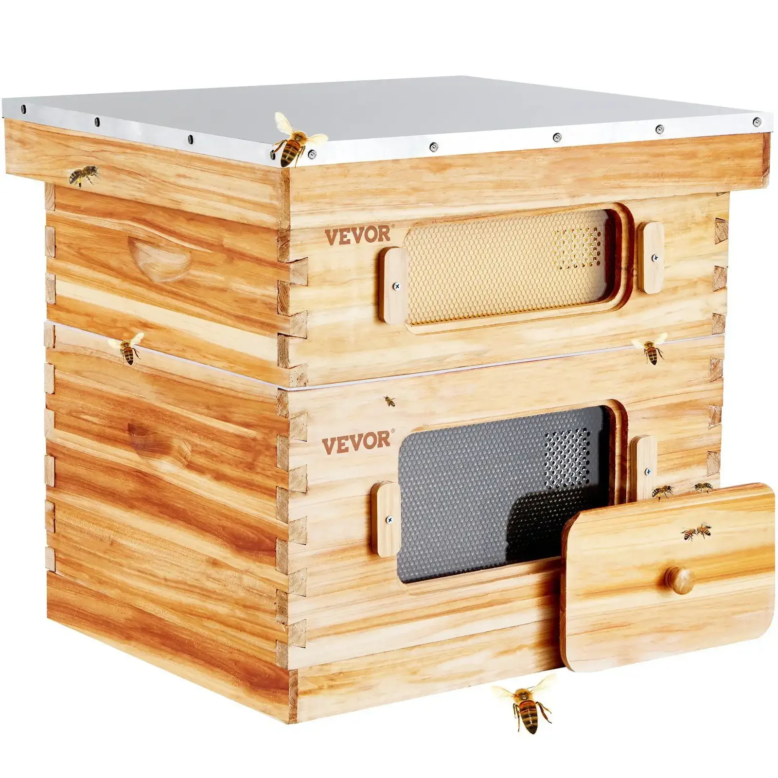 Bee Hive 20 Frame Bee Hives Starter Kit, Beeswax Coated Cedar Wood, 1 Deep + 1 Medium Boxes Langstroth Beehive Kit