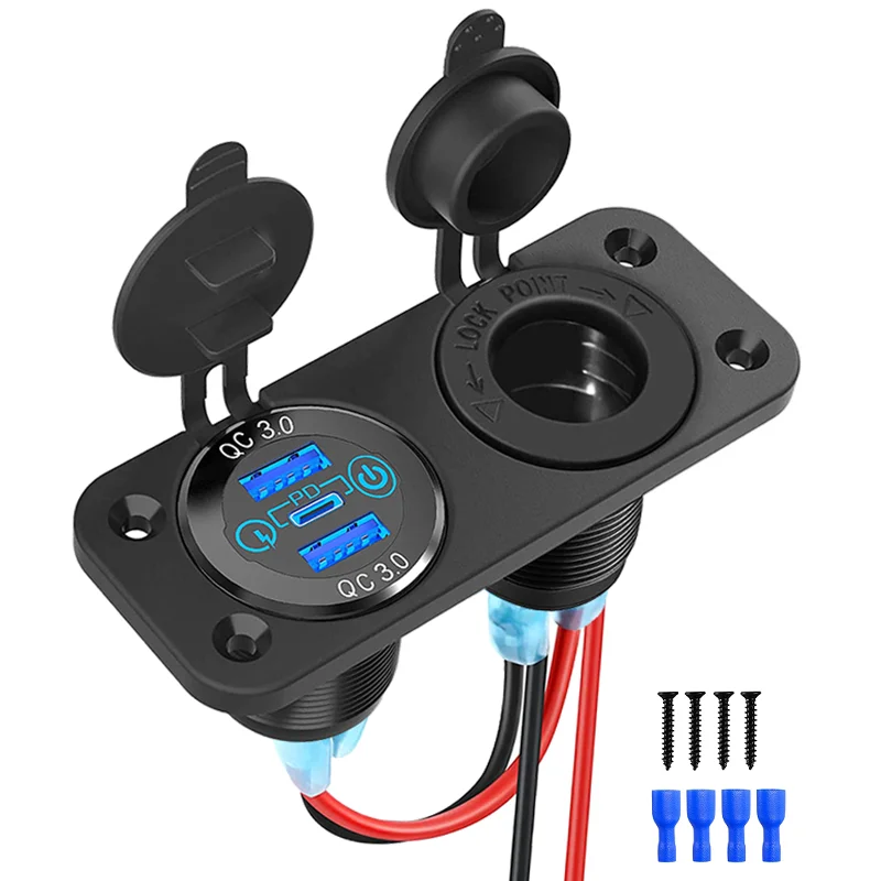 USB-C-Autoladegerät, Zigarettenanzünder, Splitter, dreifach, 12 V, USB PD3.0 und QC 3.0, Auto-Steckdose mit Touch-Schalter für Auto, Boot – Detail 1