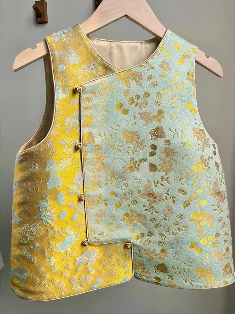 Sleeveless Women Vest Chinese Style Loose Waistcoat Heavy Embroidery Vintage Spring and Autumn Tank