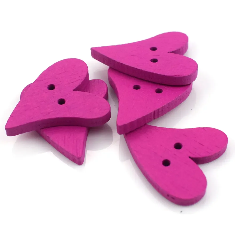50PCS Wooden Heart Buttons for Handmade Girl Clothing DIY Decor Scrapbooking Needlework Craft Sewing Wood Button Accessories 5