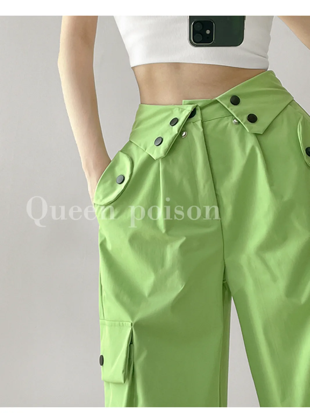 

TVVOVVIN 2023 New Cool With 3D Pocket Flip Waist Top Work Pants For Women's High Waist Slim Loose Relaxed Straight Leg RJLA