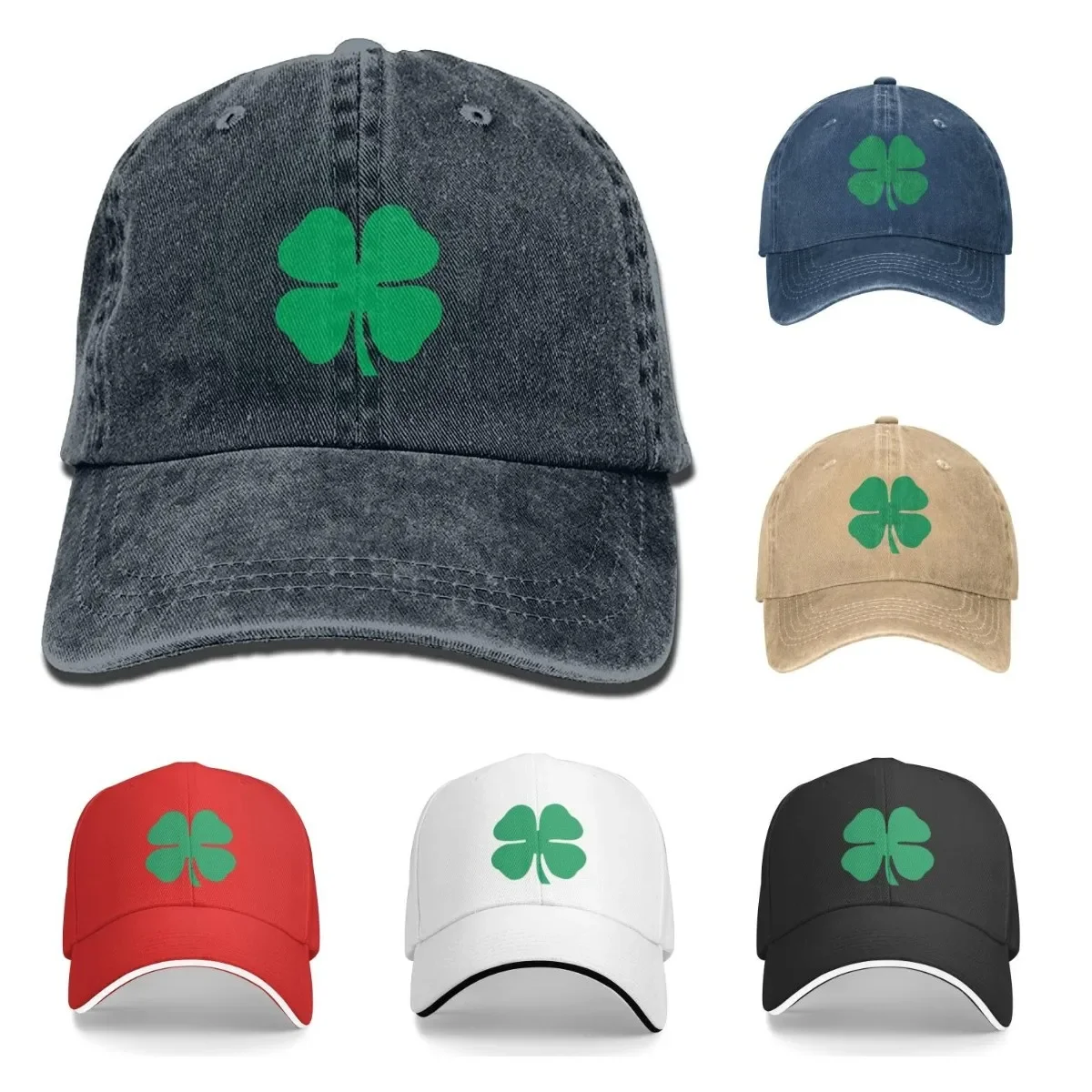 

Lucky 4-Leaf Clover Unisex Denim Baseball Cap Adjustable Snapback Hats