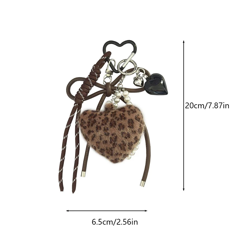 Cute Woven Rope Leopard Print Handmade Furry Ball Keychain Love Design Keychain