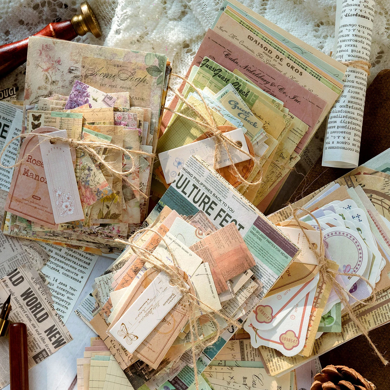 100pcs/pack Decor Scrapbook Vintage Materials Paper Combo Kit DIY Junk