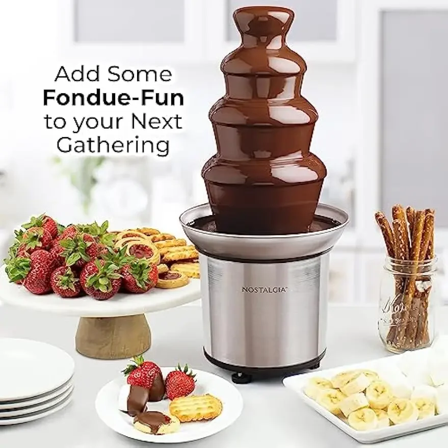 4 Tier Electric Chocolate Fondue Fountain Machine for Parties-Melts Cheese, Queso, Candy, and Liqueur-Dip Strawberries