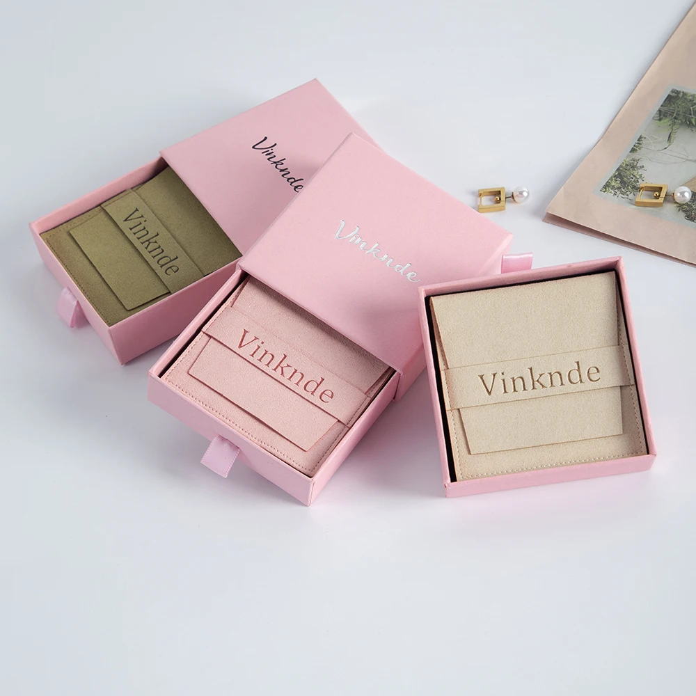 Custom Logo Small Jewelry Gift Boxes Pouches Set for Necklace Earring Rings Gift Bags Card Packaging Organizer Drawer Boxes Case