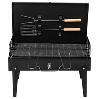 Barbecue Grill Outdoor Portable Charcoal Grill Collapsible Iron Square Charcoal Grill 17.32*10.63*8.66 inch Black 2