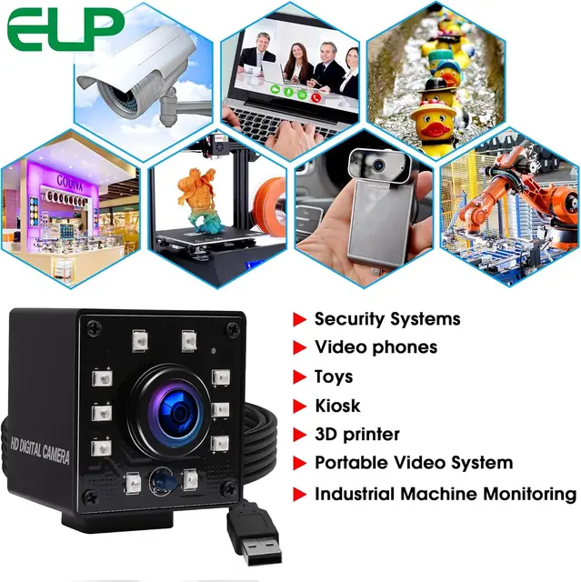 ELP 2MP Night Vision USB Camera With 10 PCS IR LED High Speed VGA 120FPS Webcam CMOS OV2710 Security Camera For Video Door Phone 6