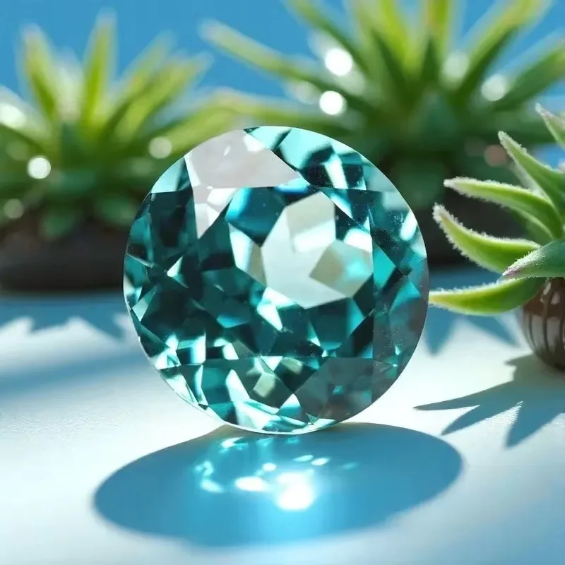 Top Runde Form Laborgezüchteter Paraiba 100 Facettenschliff Laborgezüchteter Edelstein für DIY Schmuckherstellung Materialien Wählbares Zertifikat