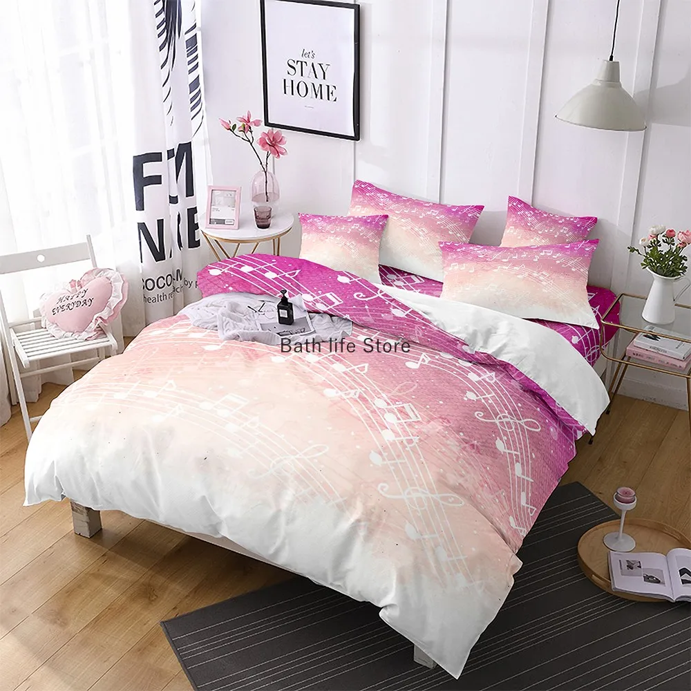 Music Notes Bedding Set for Kids Adult Duvet Cover King Queen Size Gradient Bed Home Textiles Bedclothes 2/3Pcs Duvet Cover Set