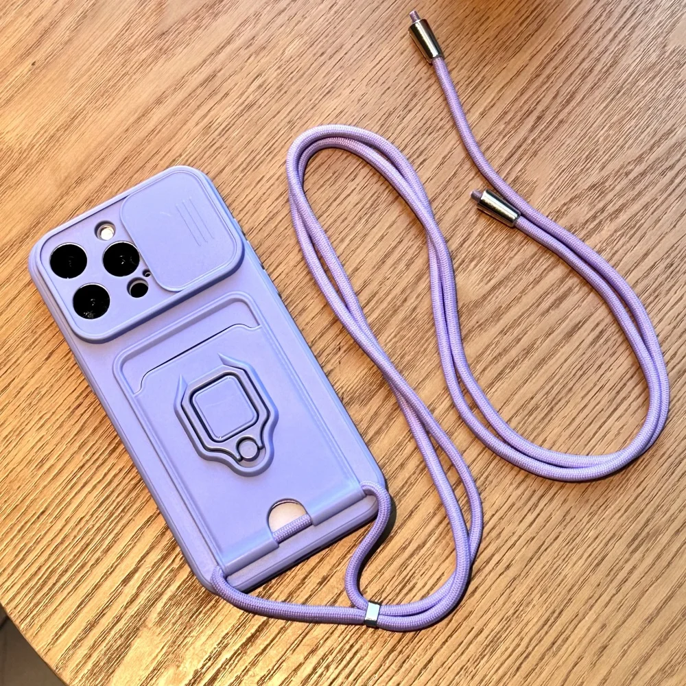 Slide Camera Protection Silicone Case with Ring Stand Holder and Lanyard Cover