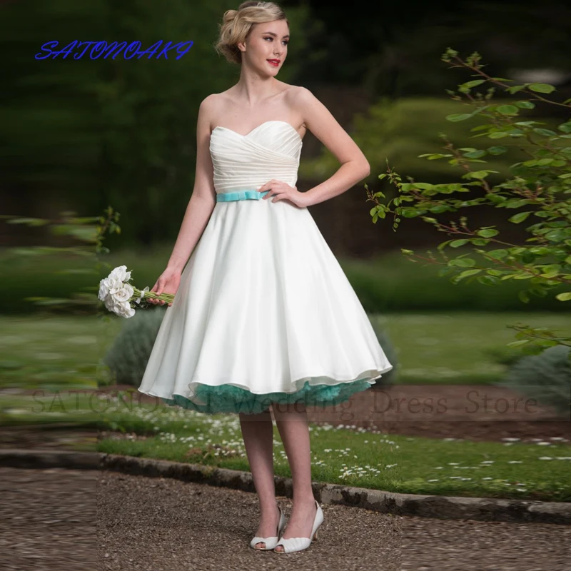 

Женское атласное Короткое свадебное платье, элегантное ТРАПЕЦИЕВИДНОЕ ПЛАТЬЕ до середины икры, простое платье невесты с бантом