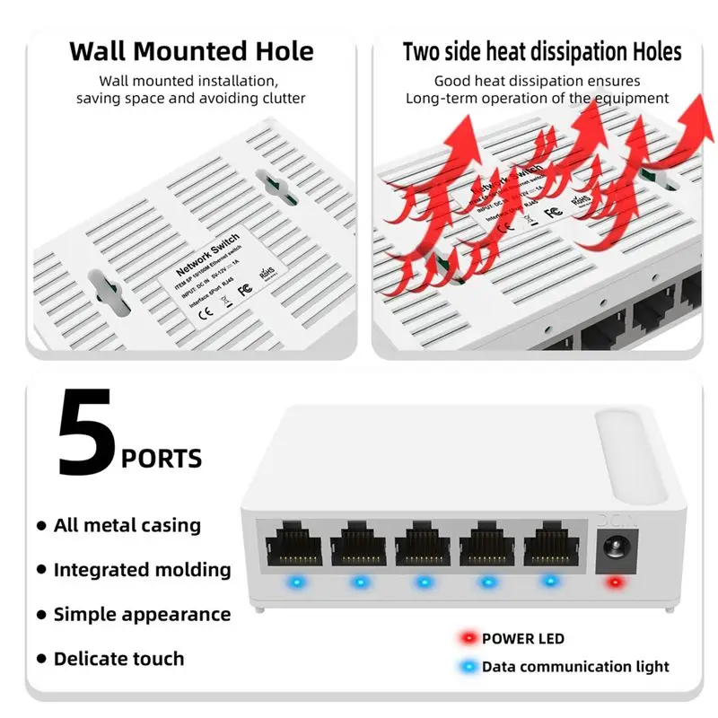 LC-1000Mbps 네트워크 이더넷 스위치 8포트 네트워크 이더넷 스위치 withvlan 5V 전원 공급 장치 네트워크 스위치 분배기 US 플러그