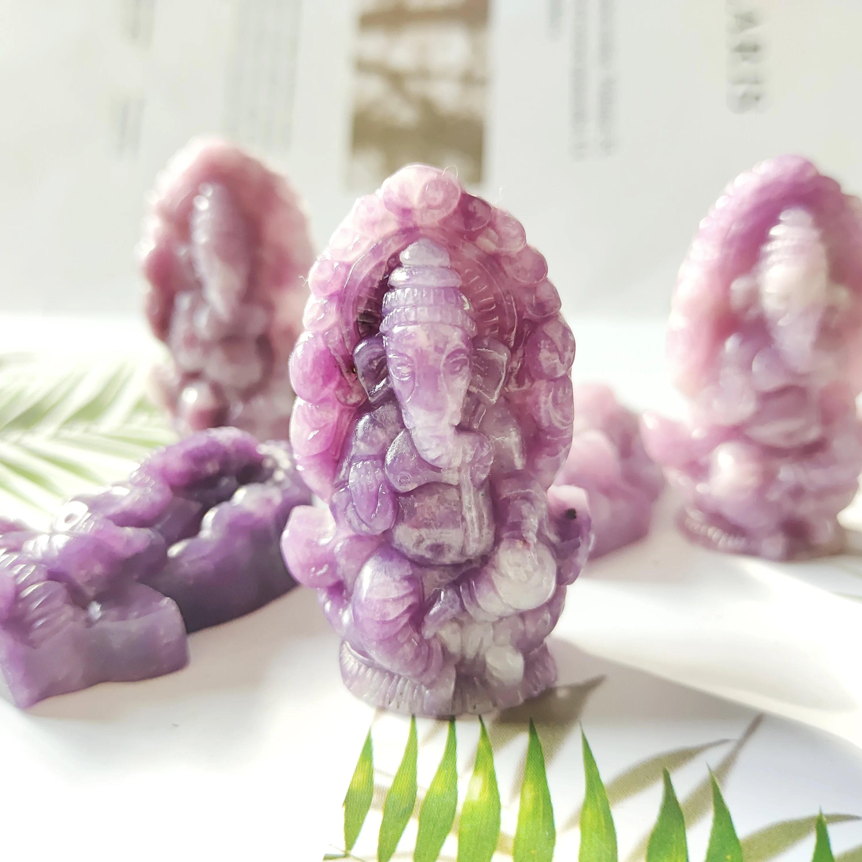 Natural Lepidolite Ganesha Stones  Healing Reiki Gemstones Home Decoration For Gifts Quartz Crystal Hand Carving 2