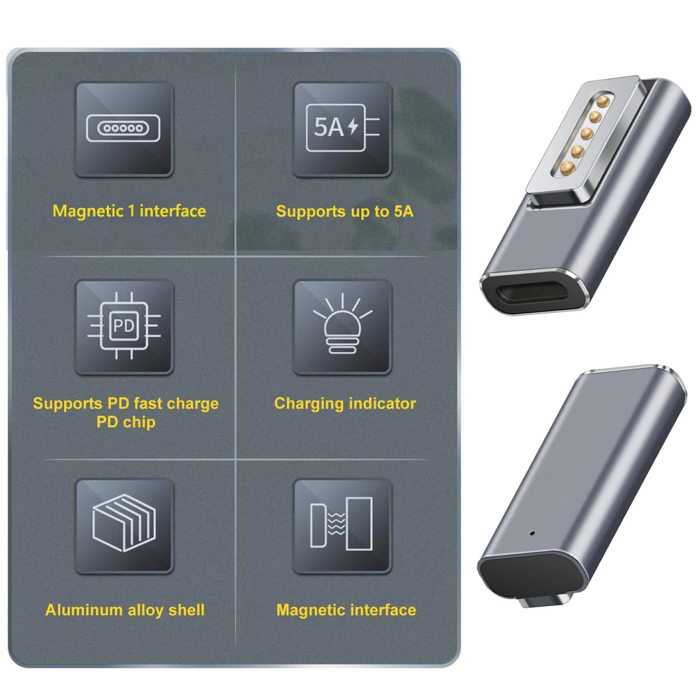 Type C Female to Magnetic PD Adapter Replacement for Macbook Air/Pro Notebook Computer Charging Connector