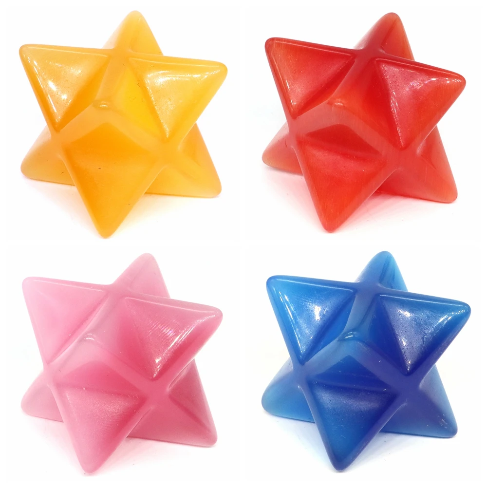 

40MM Color Cat Eye Merkaba Star Natural Stone Crystal Quartz Wiccan Reiki Healing Energy Protection For DIY Jewelry Decor Gifts