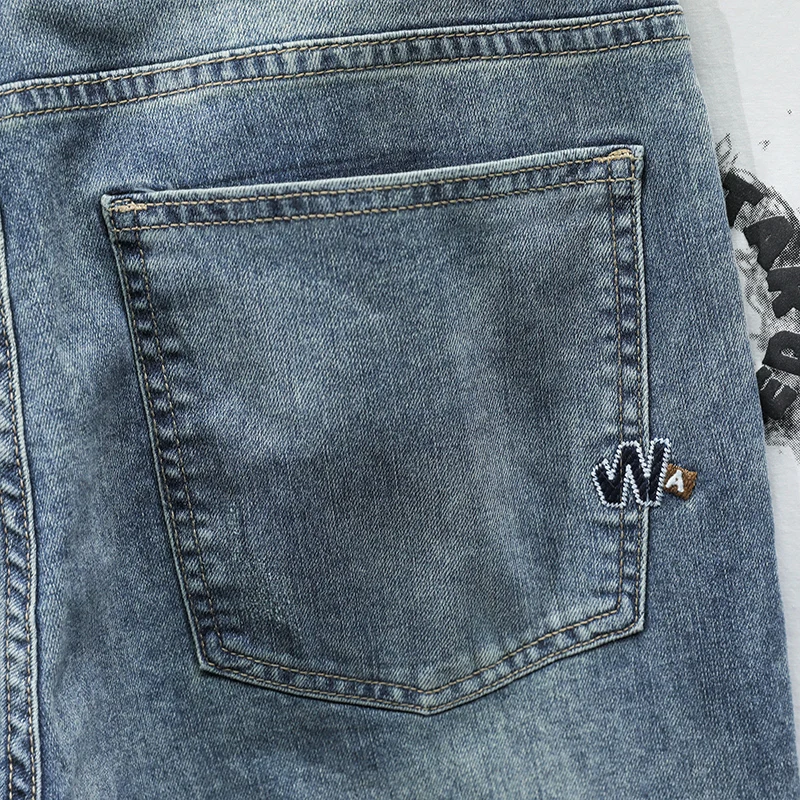 2024Summer New Jeans Men's Embroidered Printed Trendy Straight Loose High-End Washed Japanese Style Boy Trousers