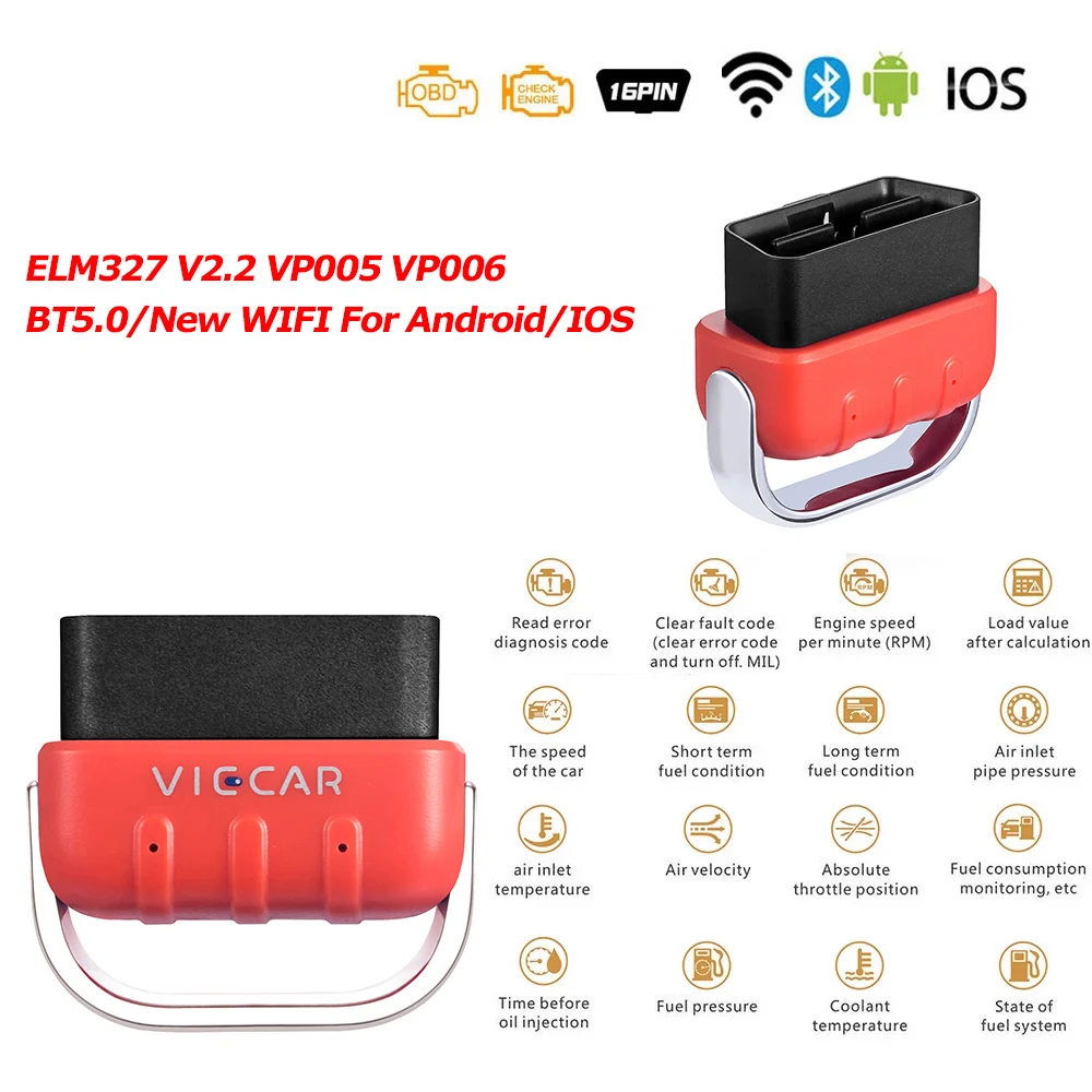 

For Android/IOS V2.2 Bluetooth 5.0 Scan Tool Auto Tools Car Diagnostic Tool Code Reader PIC18F25K80 WIFI OBD2 Scanner MINI OBD2
