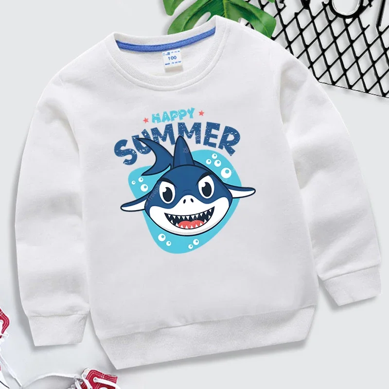 

Happy Summer Print Baby Boy Hoodie 2023 Kawaii Shark Spring Autumn Kids Clothes Girls Casual Cartoon Sweatshirts Animal Pullover