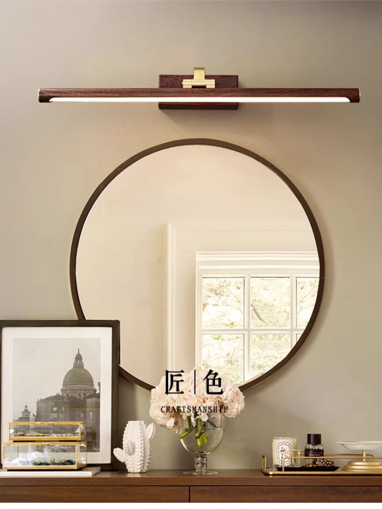 Wood grain mirror headlights, simple copper bathroom mirror cabinet lights, bathroom mirrors, front wall light