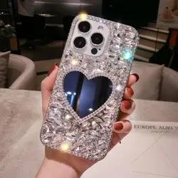Enhanced Product Title: Elegant Rhinestone Mirror Case with Crystal Bling Design - Honor 600 pro 5G (Loveheart)