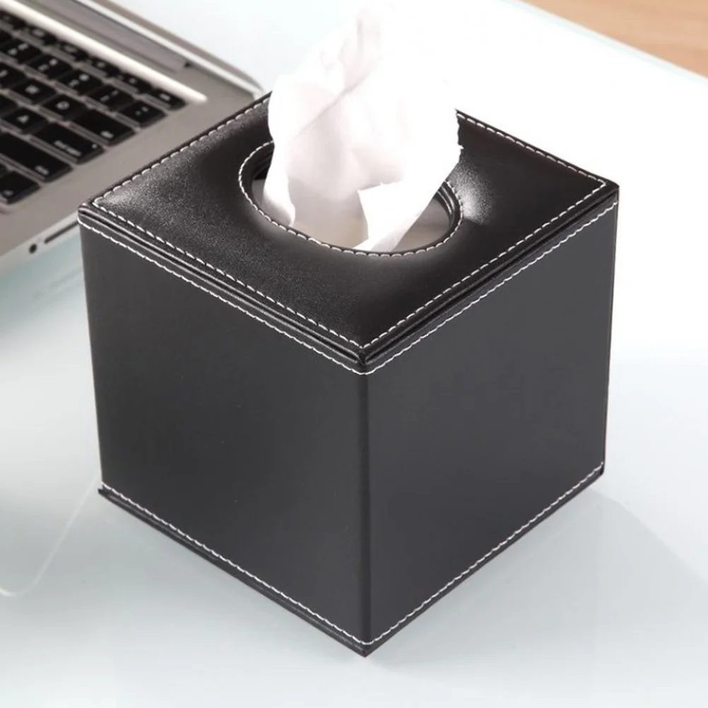 Black Pu Paper Holder Square Tissue Box Napkin Storage Towel Container Home Office Hotel Room ganization 2