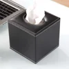Black Pu Paper Holder Square Tissue Box Napkin Storage Towel Container Home Office Hotel Room ganization 2