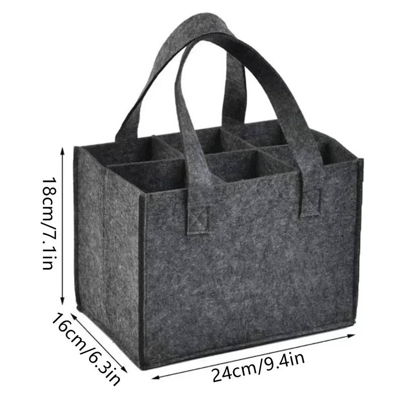 6 Bottles Felt Beer Beverage Holder Bag Protective Beer Storage Basket Washable with Carry Handle Car Beer Bottle Carrier